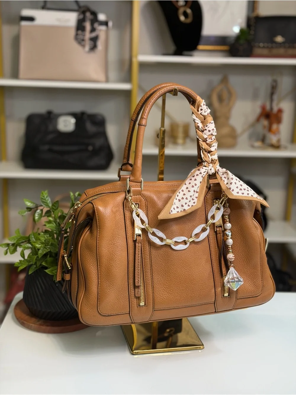Michael Kors Julia Pebbled Leather Satchel with Scarf Accent